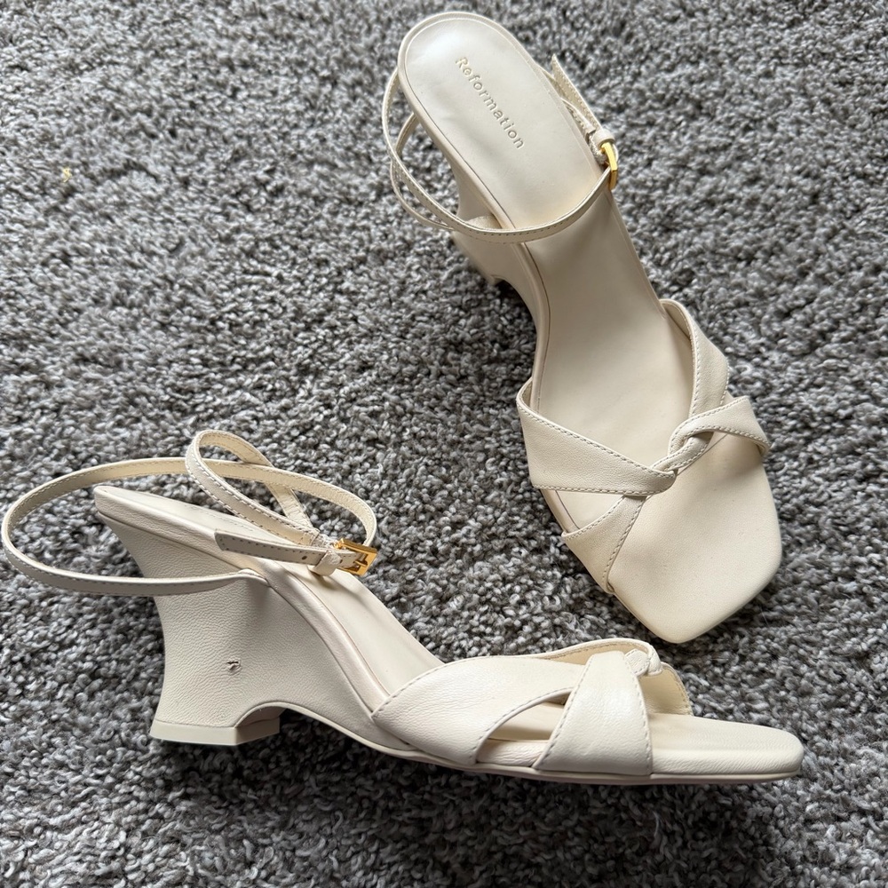 Reformation Ivory Wedge Sandals